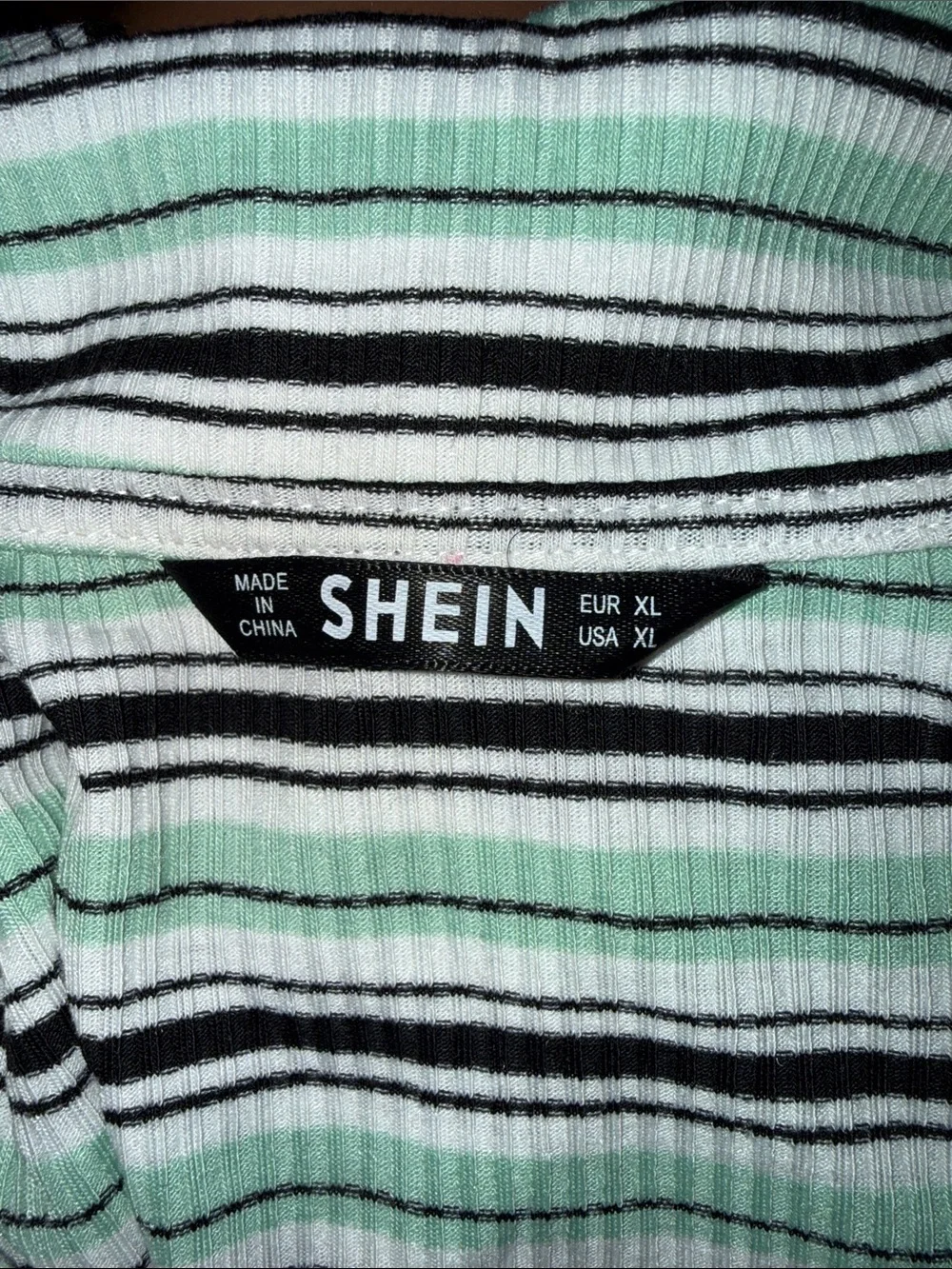 SHEIN Mint, Black & White Striped Polo Crop Top